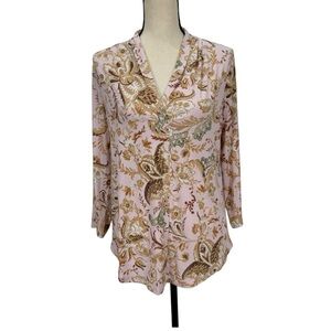 JM Collection Lilac Pink Floral Paisley V-Neck Blouse Size Small NWT